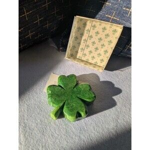 Ducceschi Italy Hand Carved Volterra Alabaster 3" Four Leaf Clover Paperweight